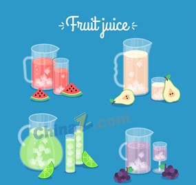 夏季加冰块新鲜果汁矢量图